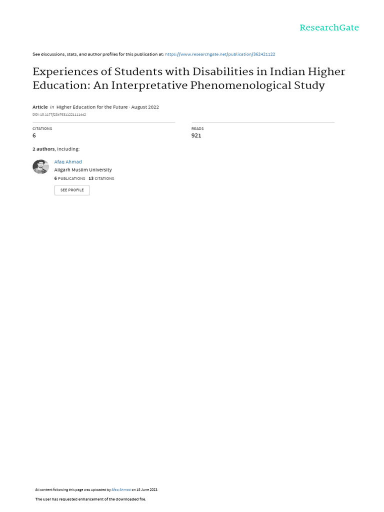 Students with Disabilities in Indian Higher Education | PDF | Inclusion ...