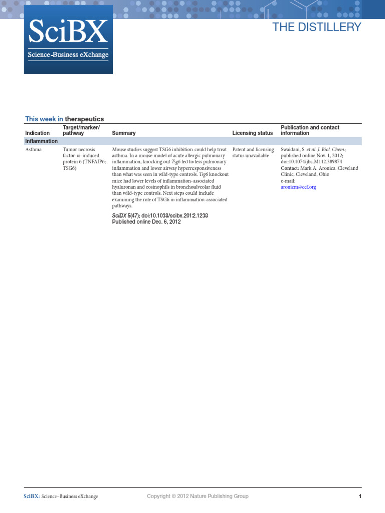 TSG6 Inhibition for Asthma Treatment | PDF