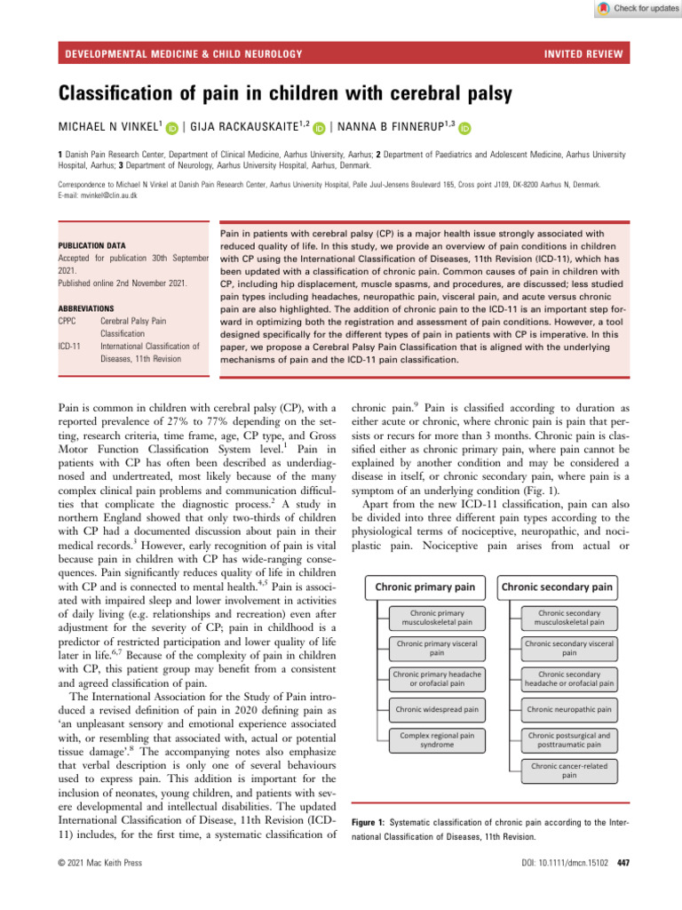 Develop Med Child Neuro - 2021 - Vinkel - Classification of Pain in ...