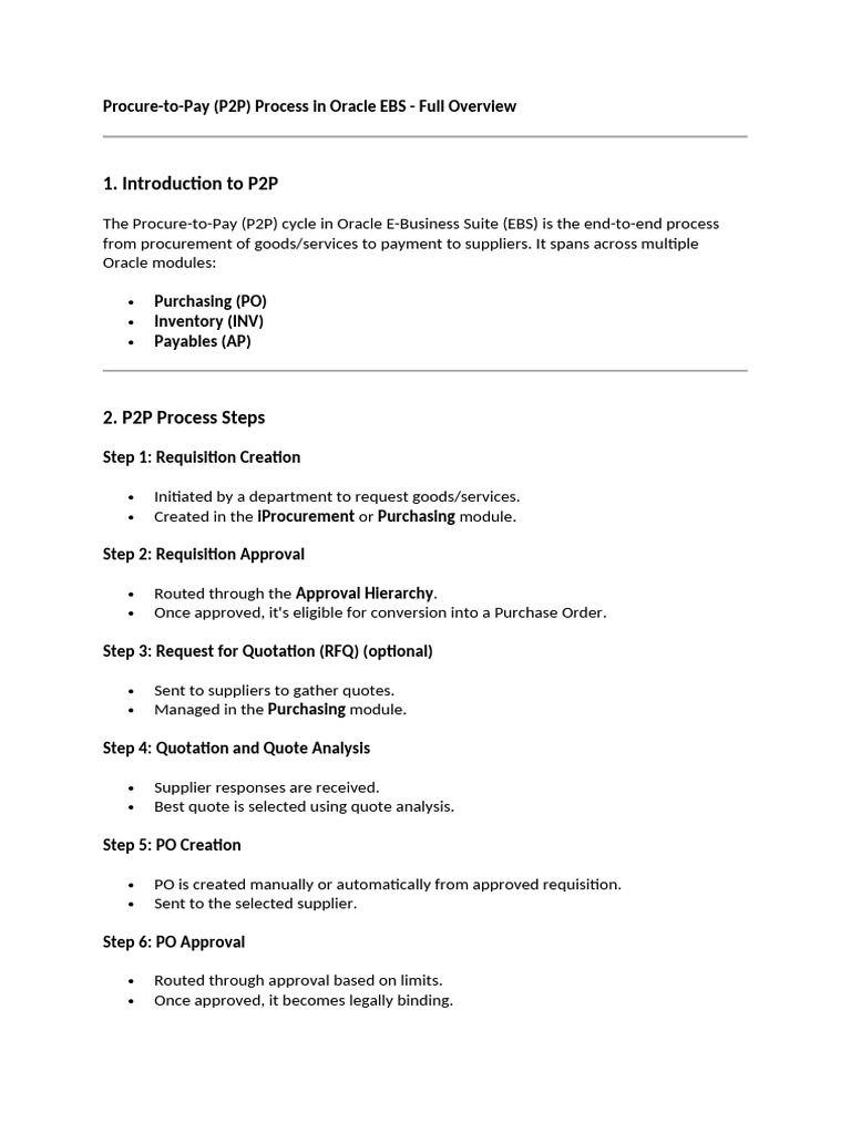 Oracle EBS P2P Process Overview | PDF | Accounts Payable | Receipt