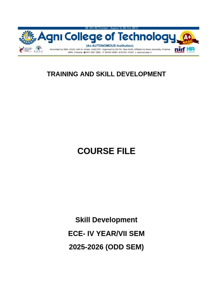 Front Page and Index For Course File | PDF