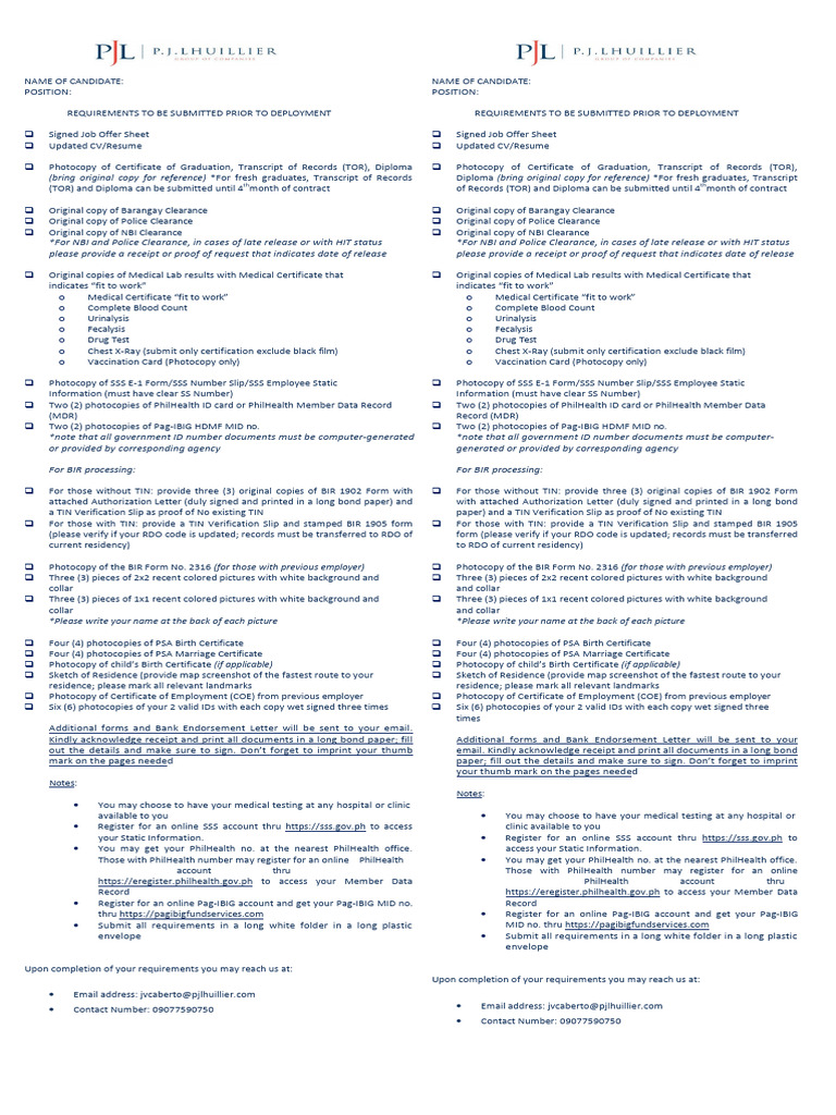 Candidate Deployment Document Checklist | PDF | Photocopier