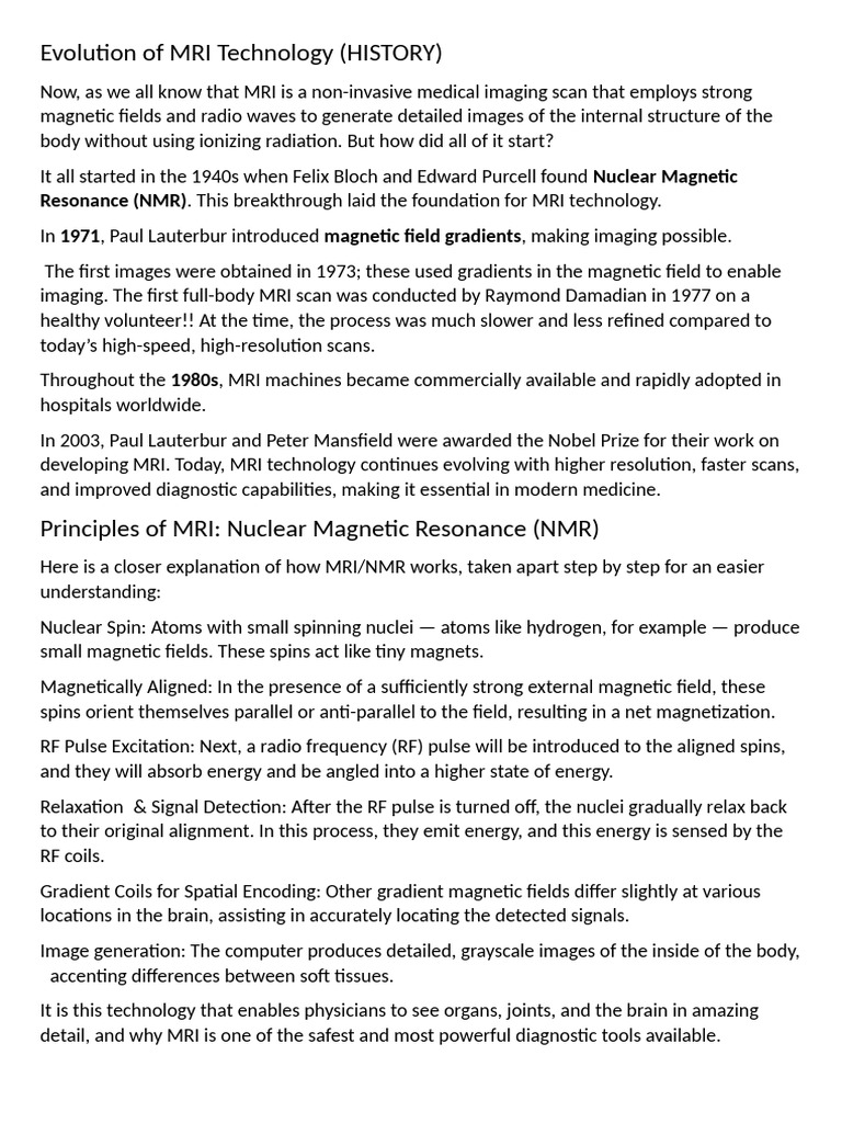 Evolution of MRI Technology Overview | PDF | Magnetic Resonance Imaging ...