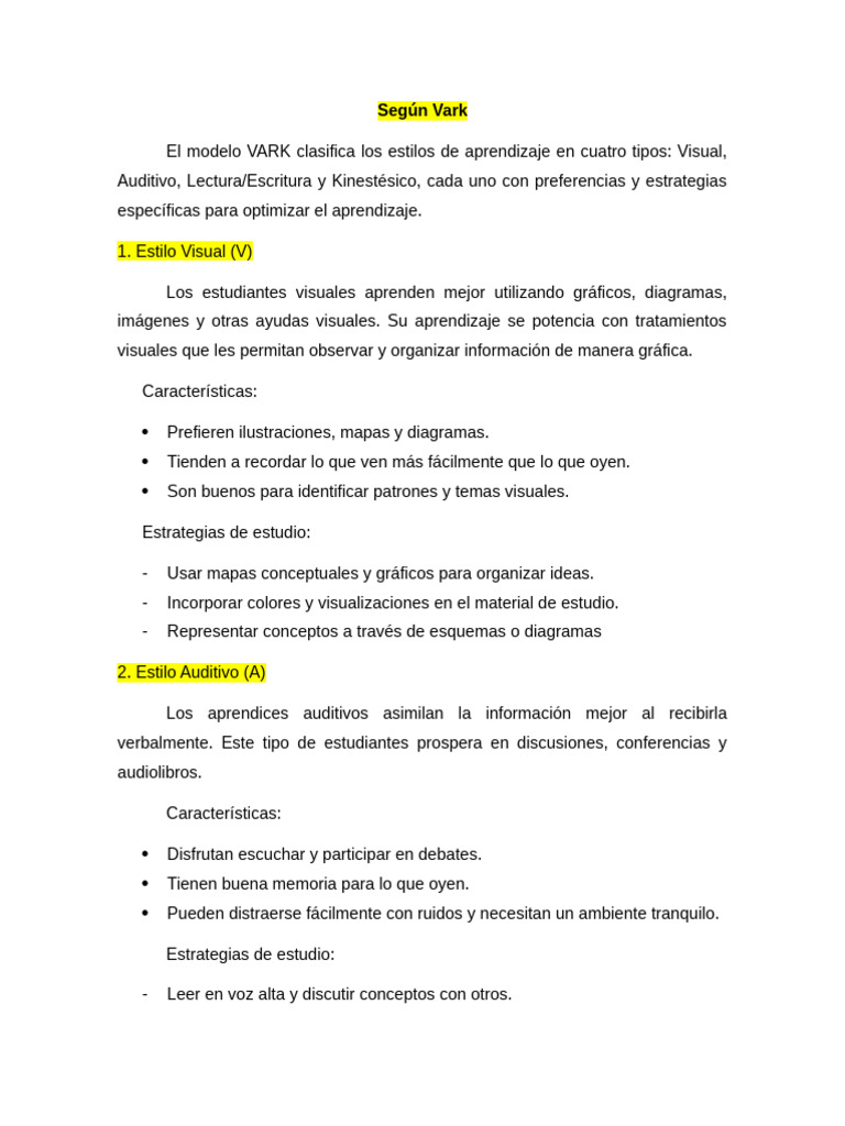 Estilos de Aprendizaje: VARK y Kolb | PDF | Aprendizaje | Aprendiendo ...