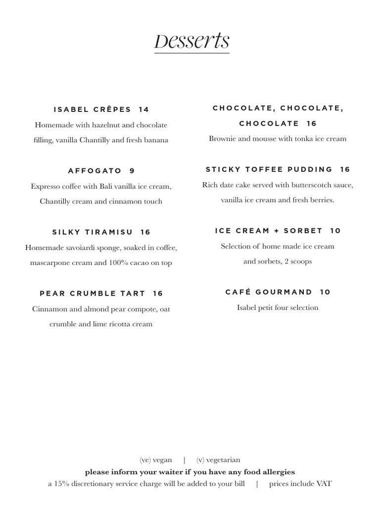 Isabel Mayfair Dessert Menu | PDF