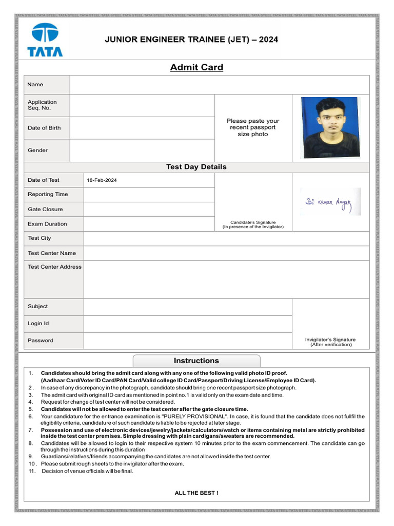 Exam Admit Card Instructions and Details | PDF | Identity Document