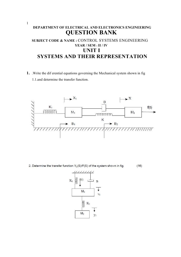Control Systems Engineering Question Bank | PDF
