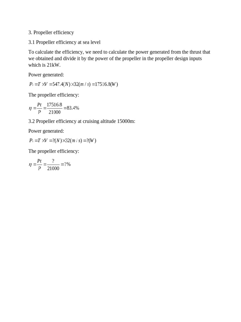 Propeller Efficiency at Sea Level & Altitude | PDF