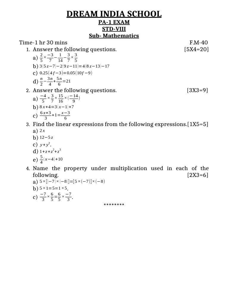 STD 8 Math Pa 1 | PDF