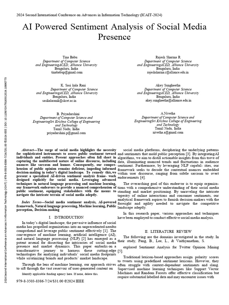 AI Powered Sentiment Analysis of Social Media Presence | PDF | Deep ...