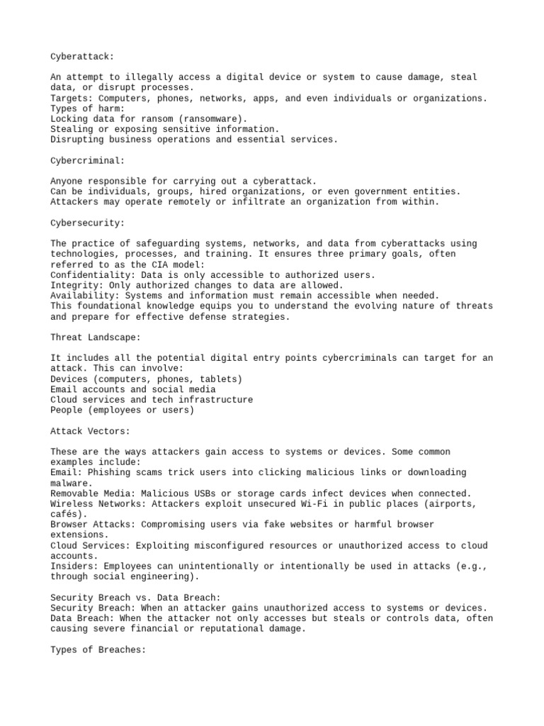 Describe Basic Cybersecurity Threats, Attacks, and Mitigations | PDF ...