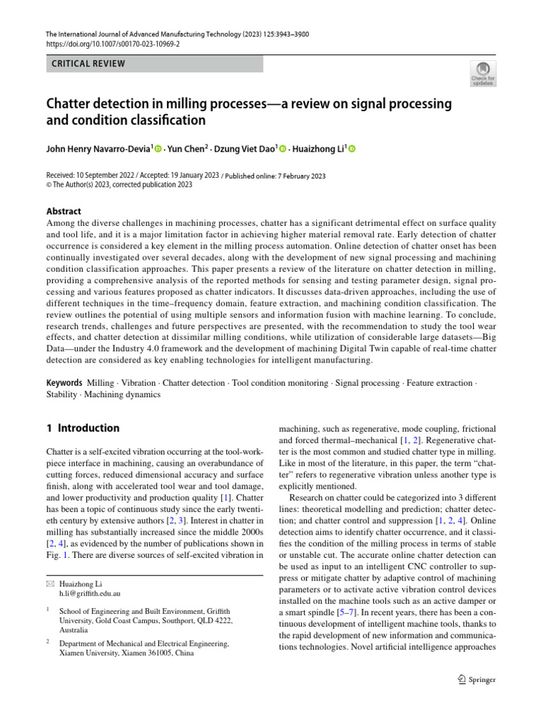Chatter Detection in Milling Processes-A Review On Signal Processing ...