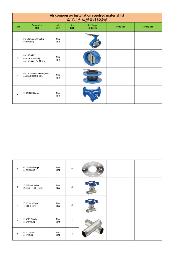 Air Compressor Material List. | PDF