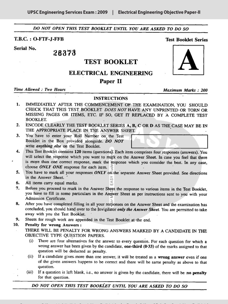 UPSC ESE 2009 Electrical Engineering Paper | PDF | Science And ...