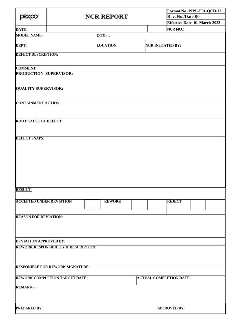NCR Report Template for Quality Control | PDF