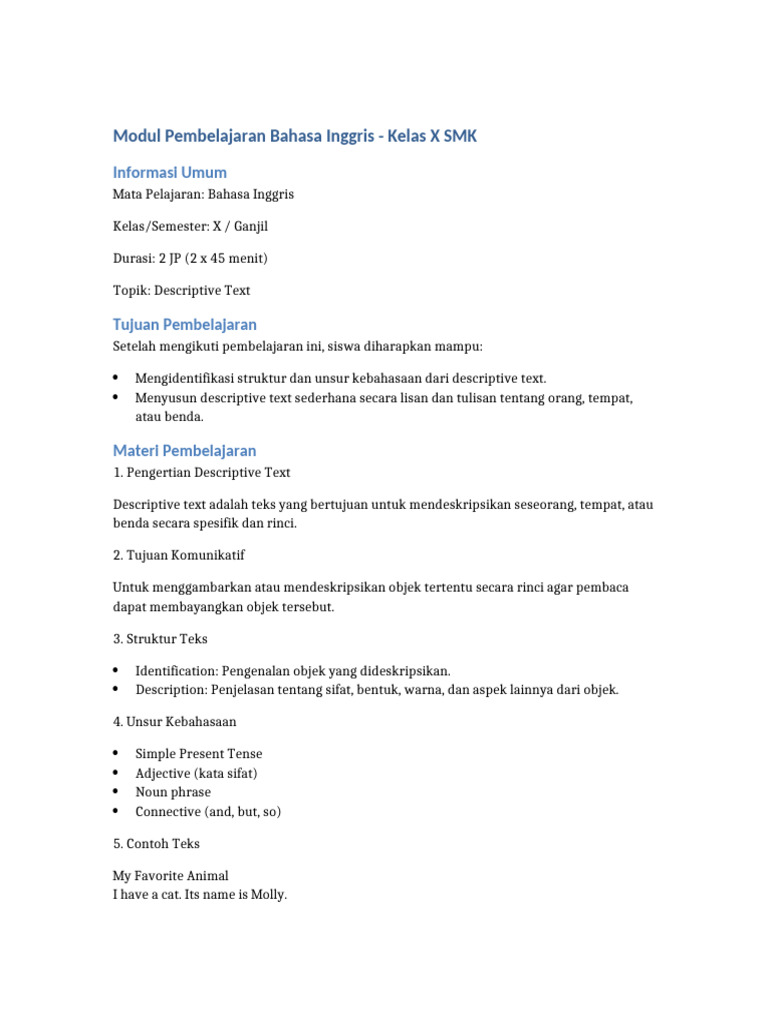 Modul Descriptive Text Kelas X SMK | PDF