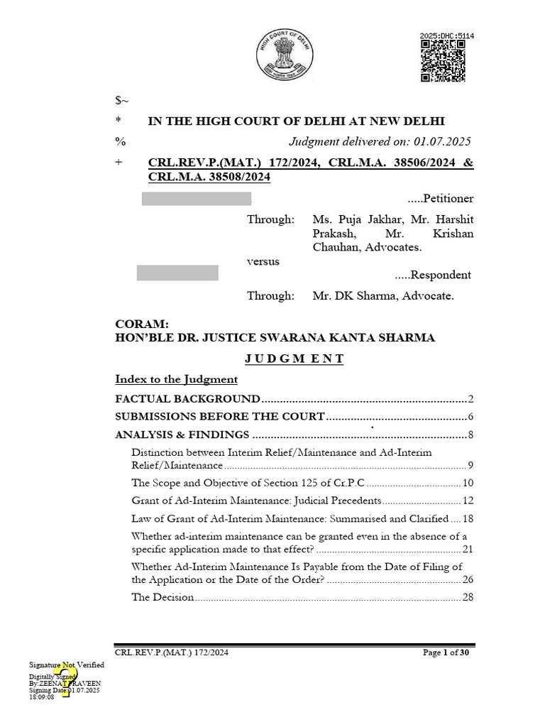 Delhi HC Ad-Interim Maintenance Allowed Without Application | PDF ...