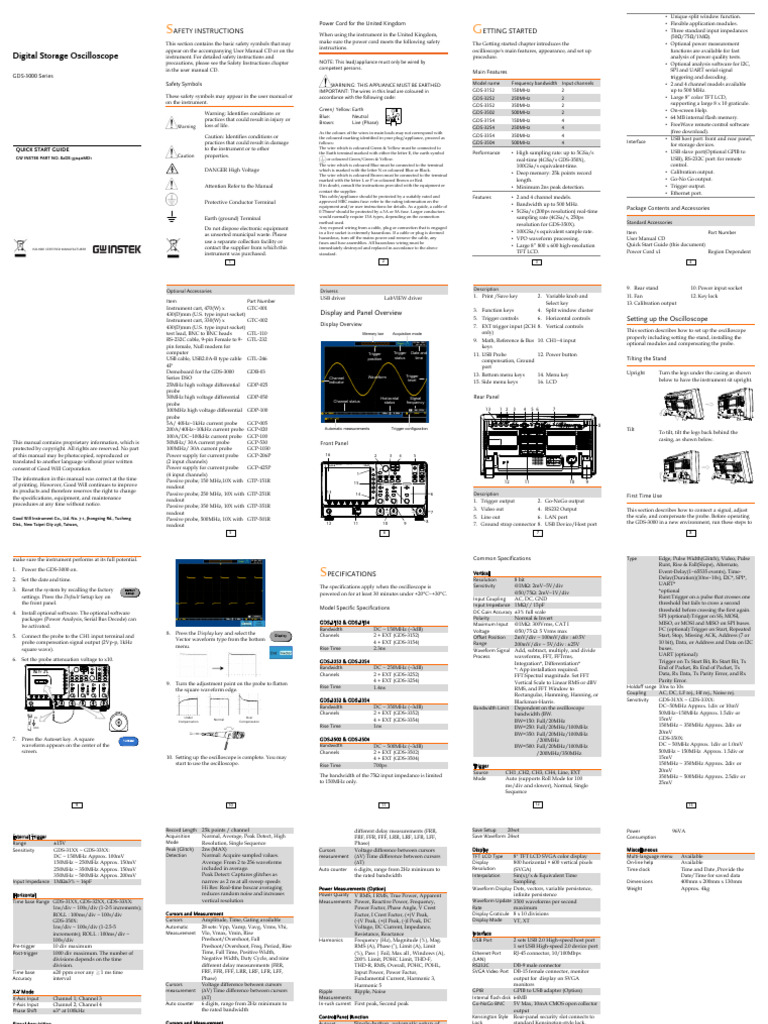 GDS-3000 QuickStartGuide en RevD 201607 | PDF | Electronics ...