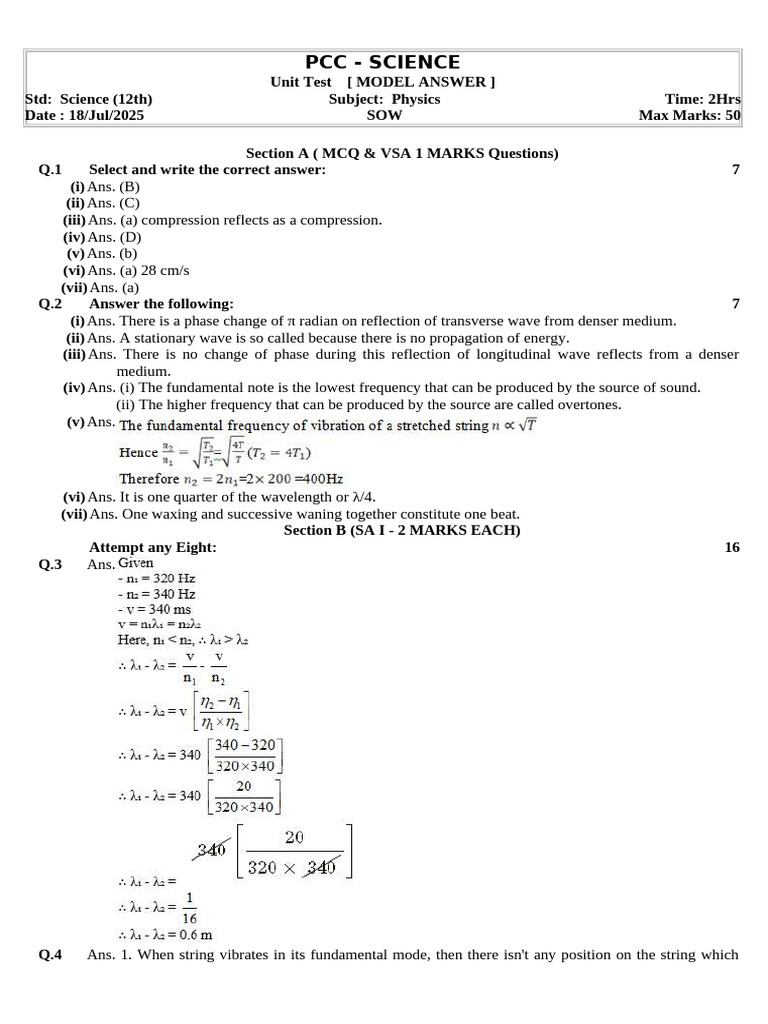 Phy Superposition of Waves MA (20.07.2025) | PDF | Harmonic | Waves