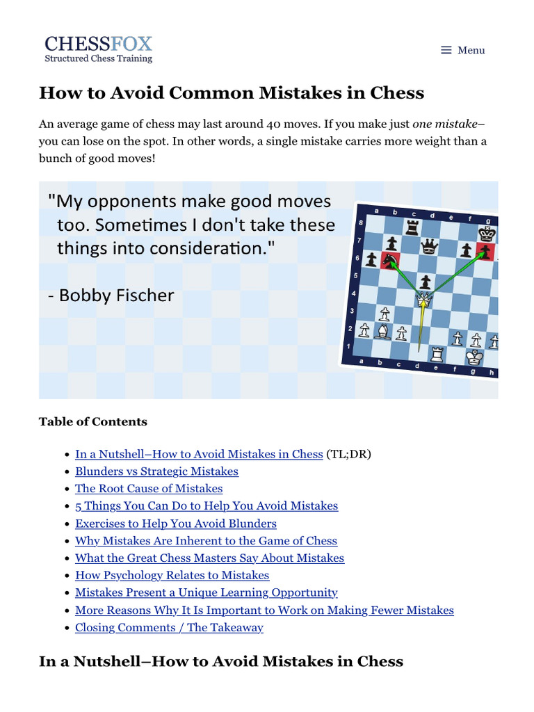 Avoiding Mistakes in Chess Play | PDF | Chess | Thought