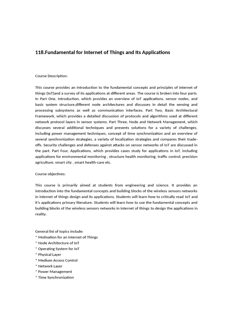 IoT Fundamentals and Applications Course | PDF | Internet Of Things ...