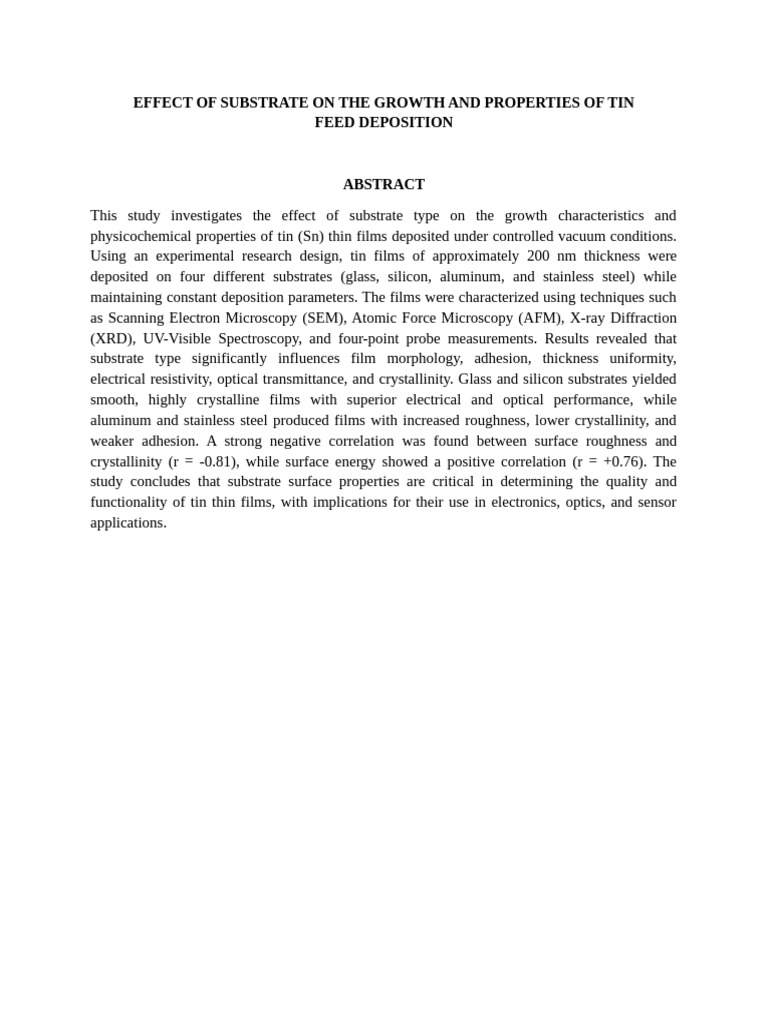 Effect of Substrate On The Growth and Properties of Tin Feed Deposition ...