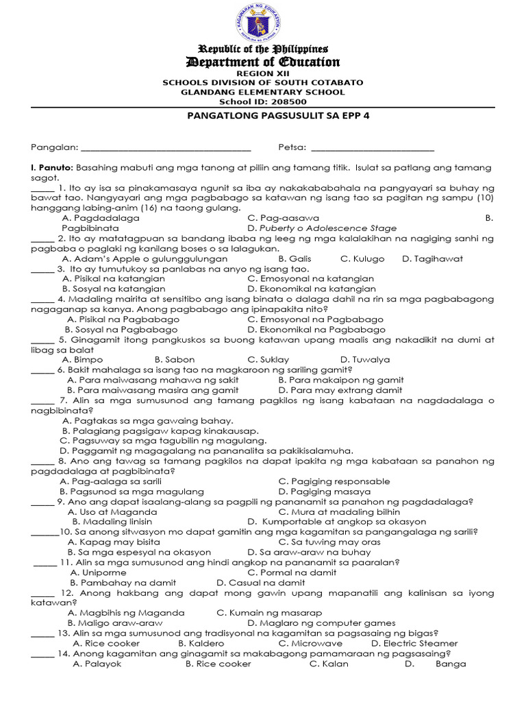 Epp 4 Q3 PT | PDF