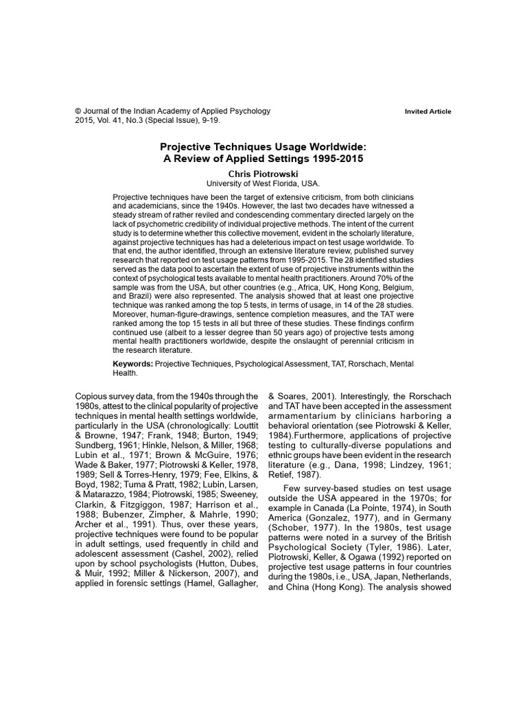 Global Usage of Projective Tests 1995-2015 | PDF | Psychology ...