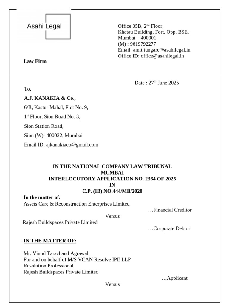 Interlocutory Application IBC 2364/2025 | PDF | Business Law