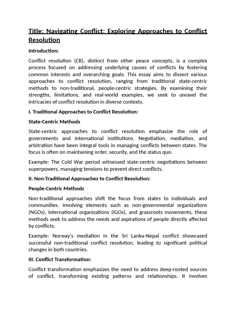 Approaches to Conflict Resolution Explained | PDF | Conflict Resolution ...