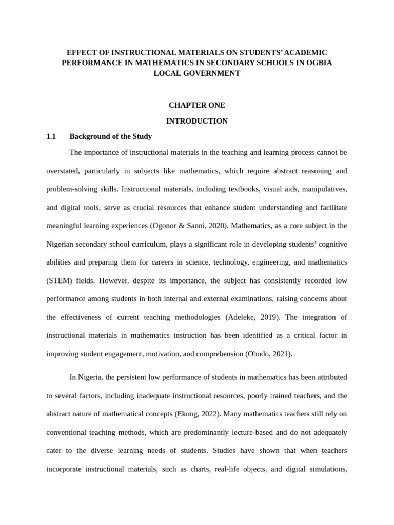 Effect of Instructional Materials On Students' Academic Performance in ...