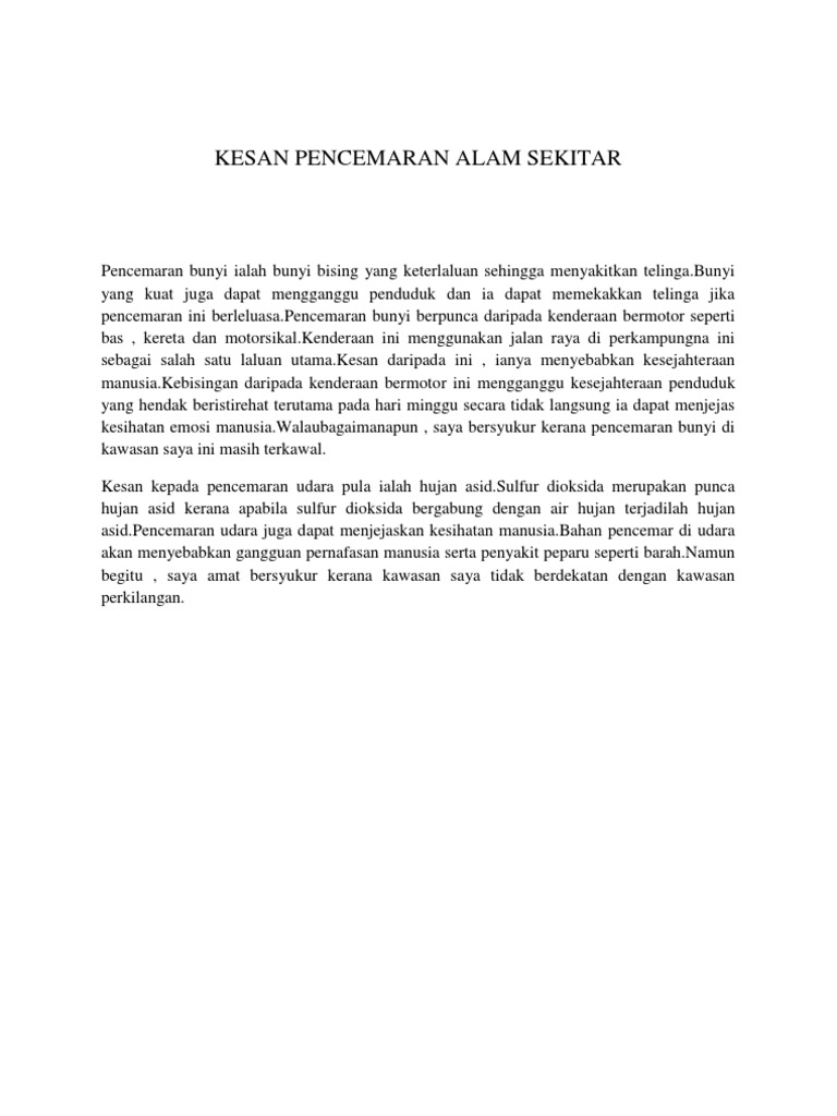 Kesan Pencemaran Alam Sekitar Pdf
