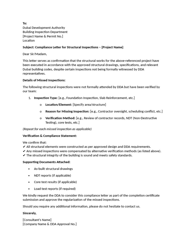 Compliance Letter For Structure Inspection | PDF