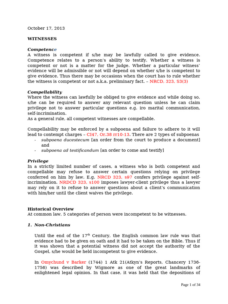 Witness Competence and Privilege Overview | PDF | Witness | Relevance (Law)