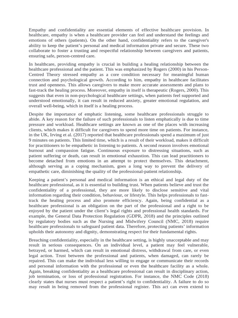 Empathy and Confidentiality in Healthcare | PDF | Confidentiality | Empathy