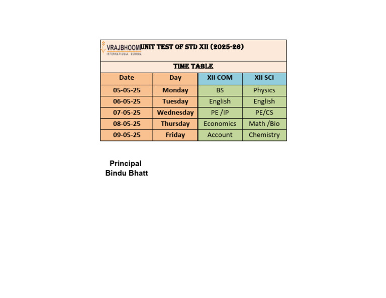 New - Ut Time Table STD 12th | PDF