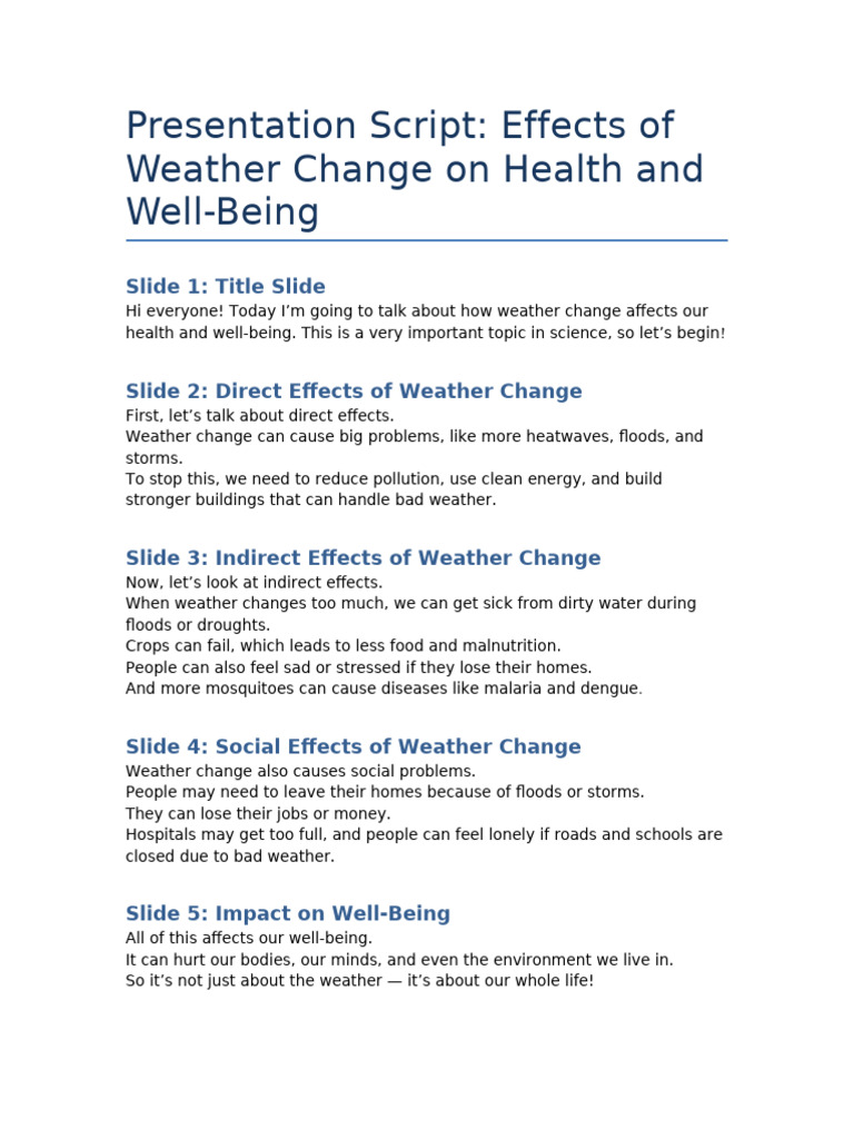 Weather Change Script Grade6 | PDF