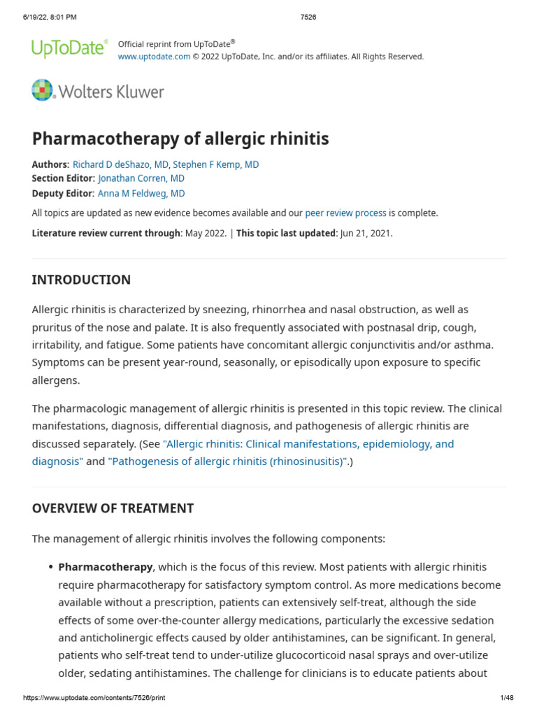 Pharmacotherapy for Allergic Rhinitis | PDF | Allergy | Allergen
