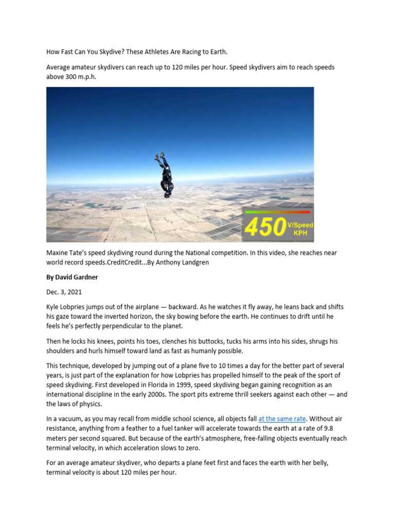 Skydiving Speeds: Records and Techniques | PDF | Parachuting