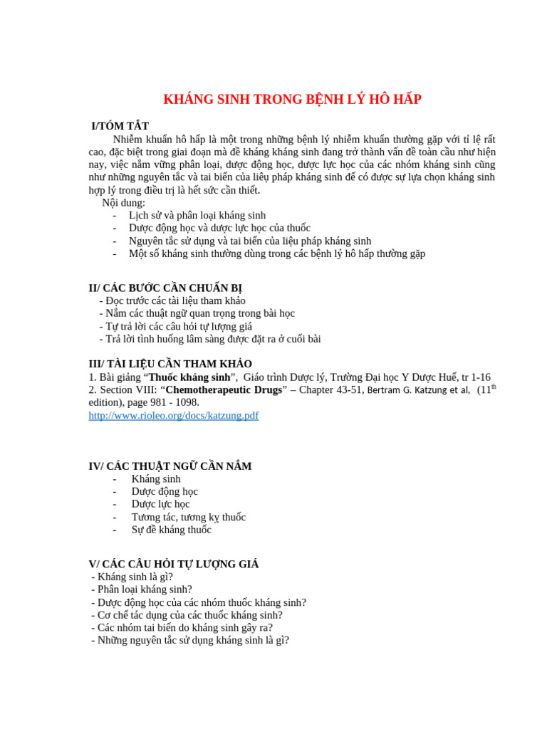 1.HDHT -Kháng sinh trong bệnh lý hô hấp (CA) | PDF