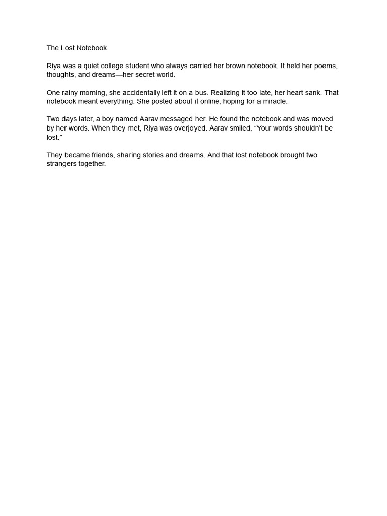 Short Story Lost Notebook | PDF