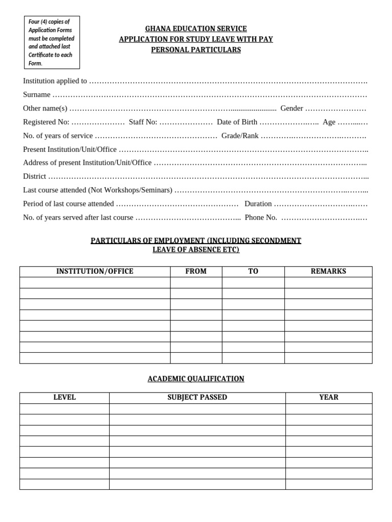 Study Leave Application Form Guide | PDF | Educational Stages ...