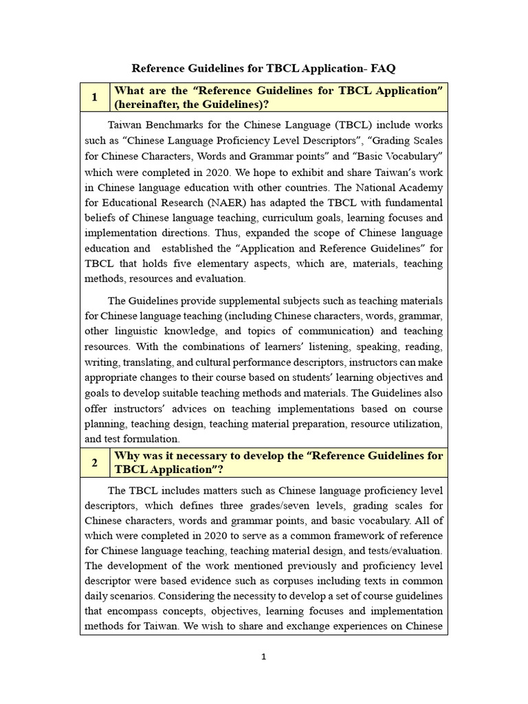 TBCL Application Guidelines for Chinese Education | PDF | Language ...