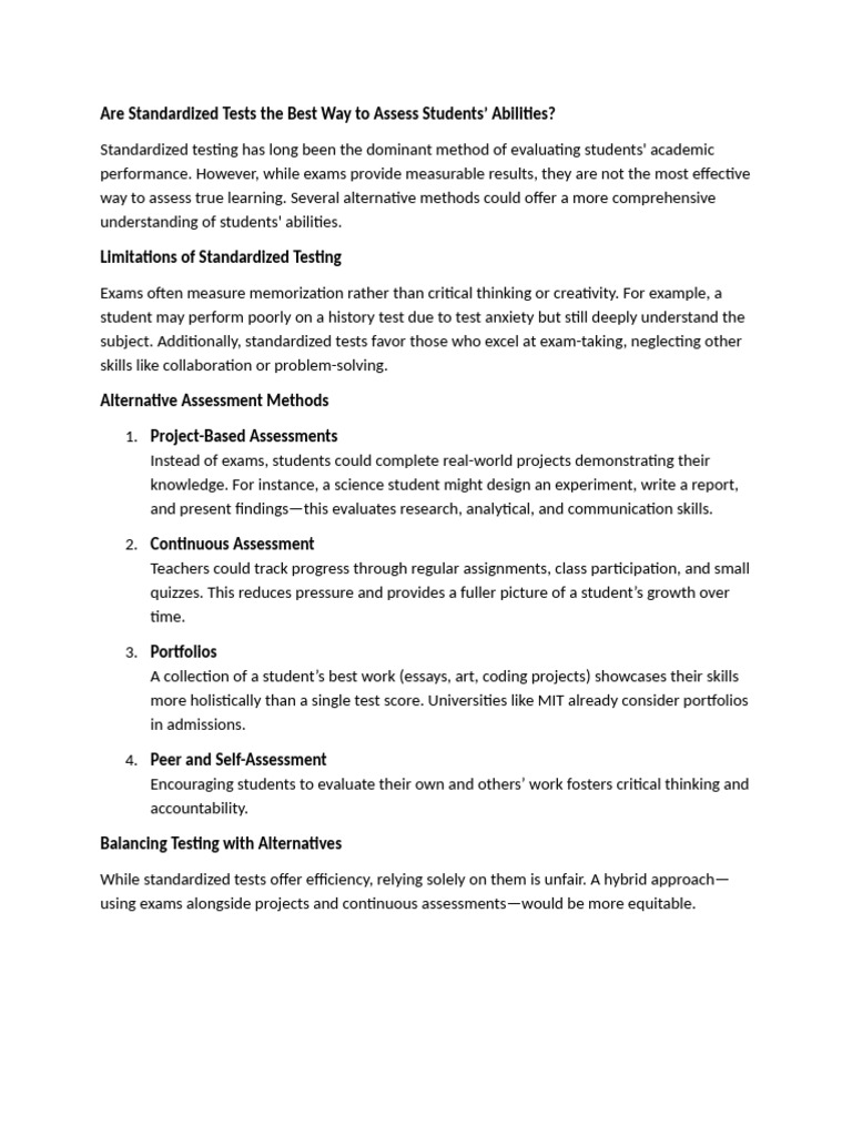Alternatives to Standardized Testing | PDF