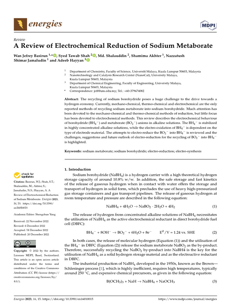 Electrochemical Reduction of Sodium Metaborate | PDF | Electrochemistry ...