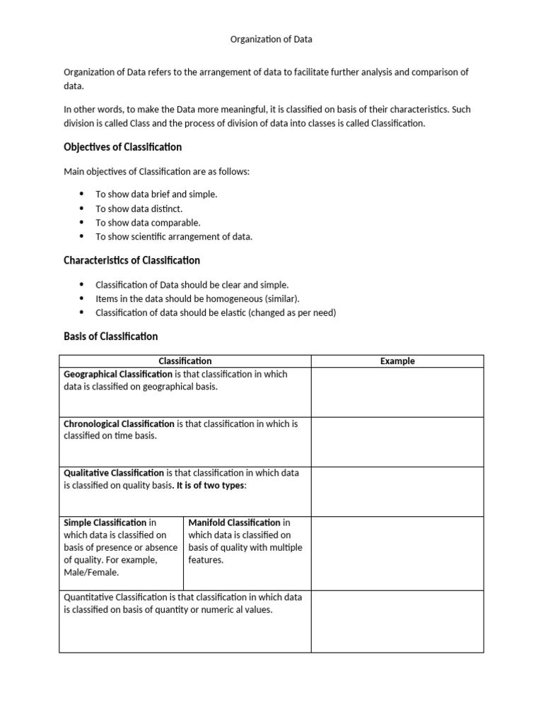 Data Organization and Classification Methods | PDF | Data | Level Of ...