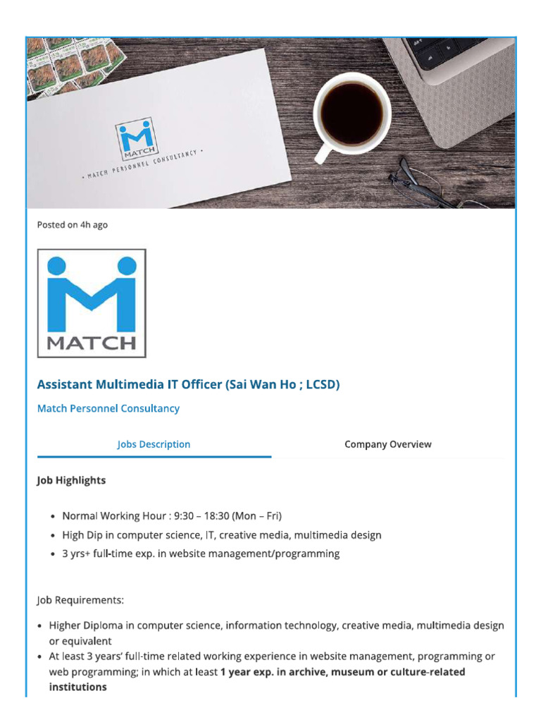 Assistant Multimedia IT Officer (Sai Wan Ho LCSD) | PDF