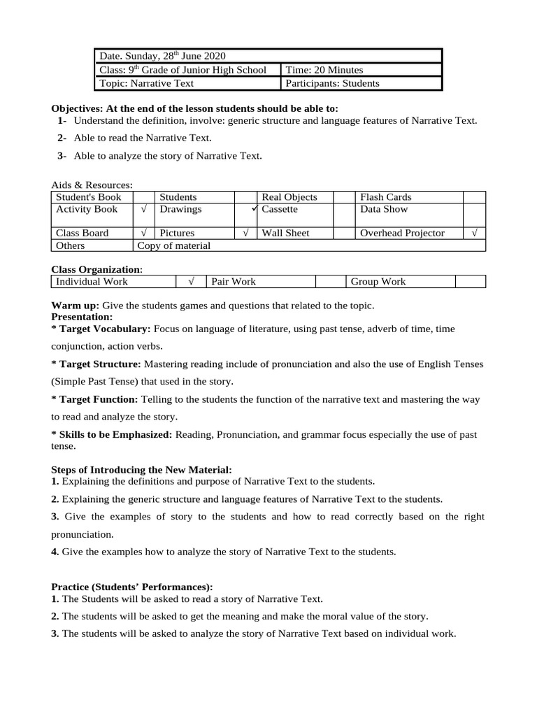 Mini Lesson Plan Template TEFL | PDF | Narrative | Grammatical Tense