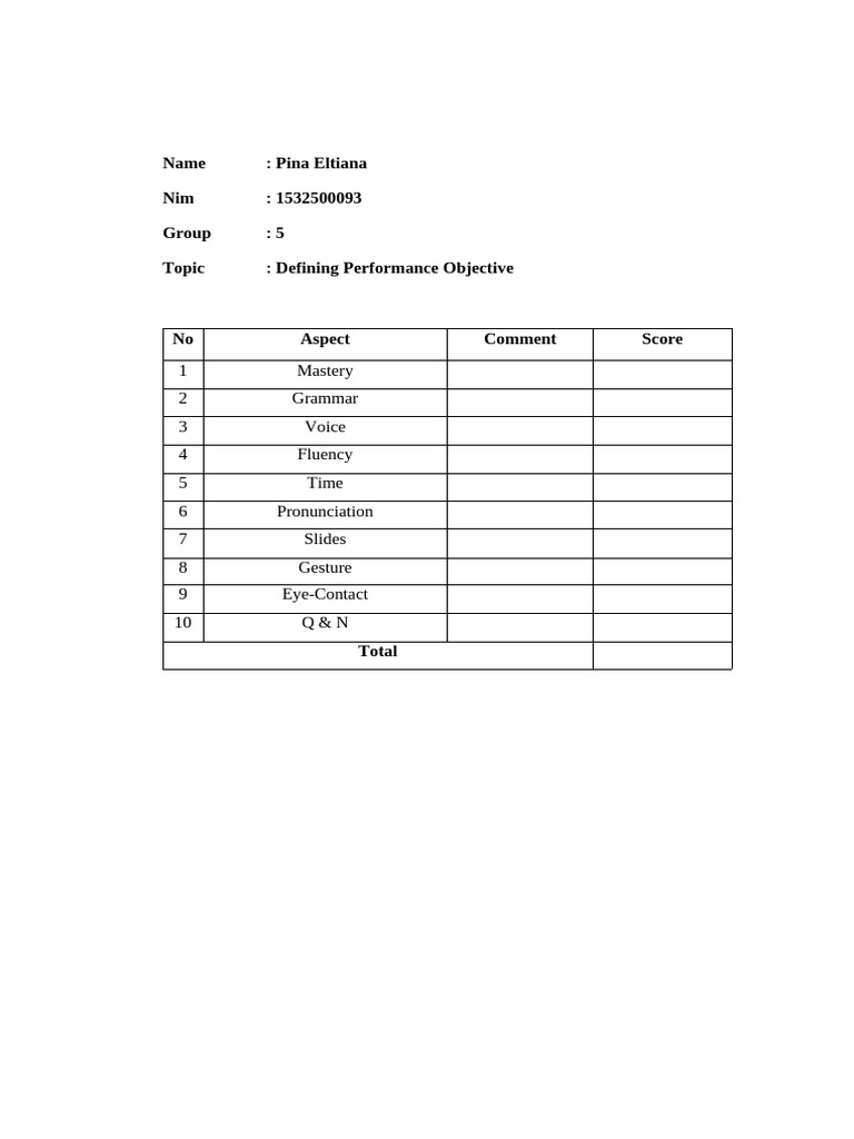 Performance Objective Evaluation | PDF