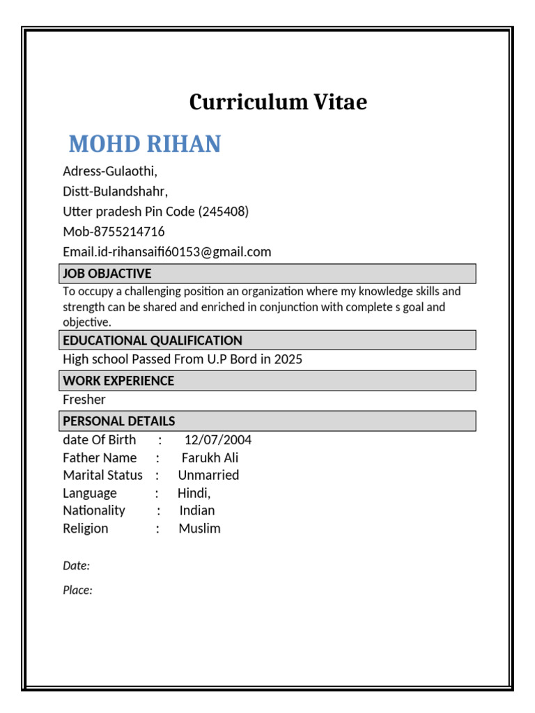 Mohd Rihan's CV - Fresh Graduate | PDF